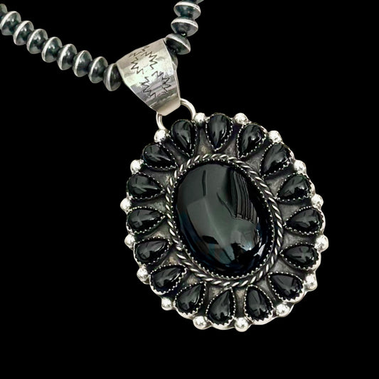Black Onyx pendant handcrafted by Native American artist Lorenzo and Jerilyn Chee