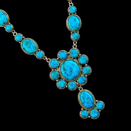 Royston Turquoise lariat handcrafted by Native American artist Justine Tso