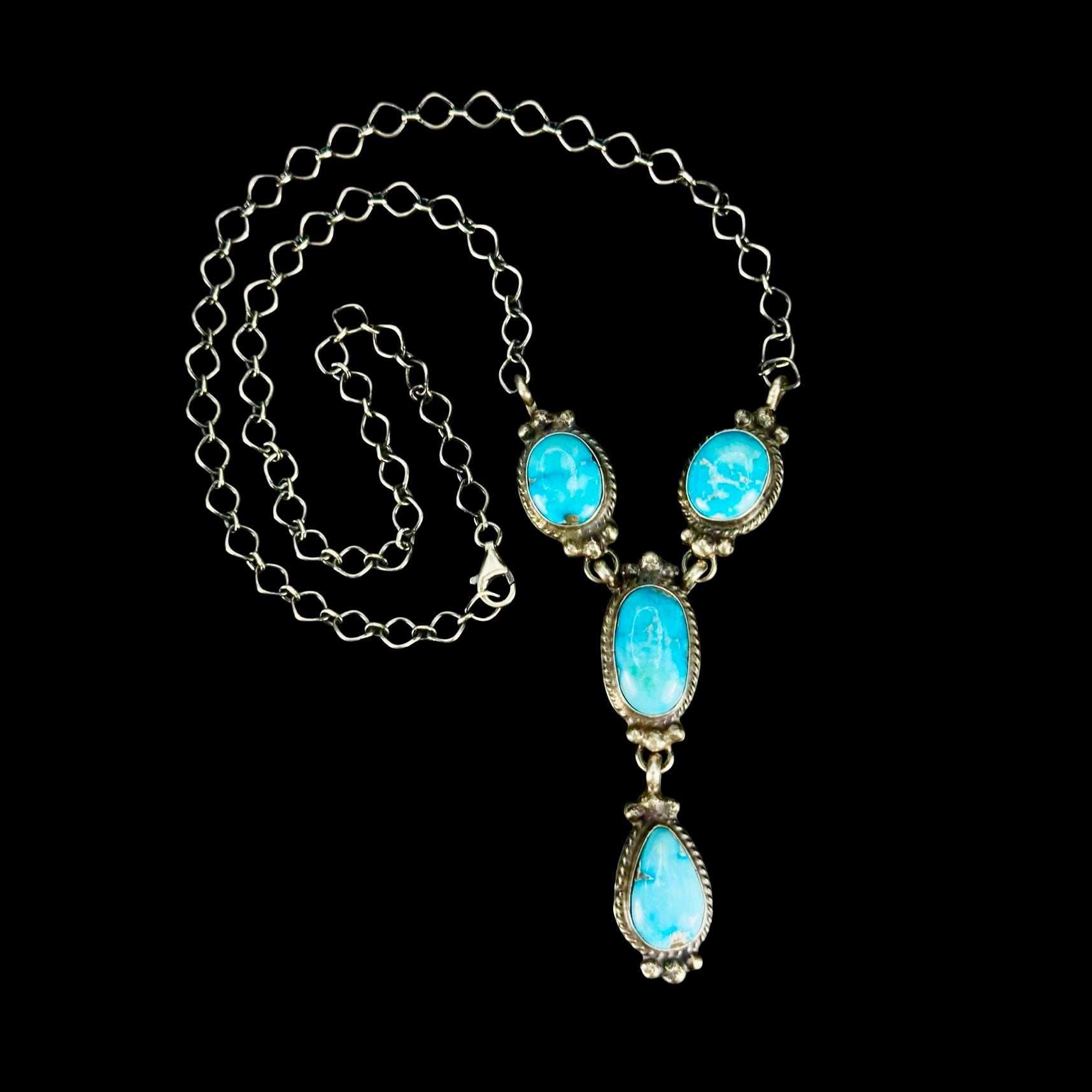 Kingman Turquoise lariat handcrafted by Native American artist Robert Martinez