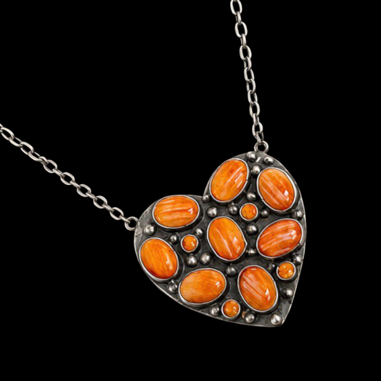 Orange Spiny Oyster necklace handcrafted by Native American artist Shiela Tso