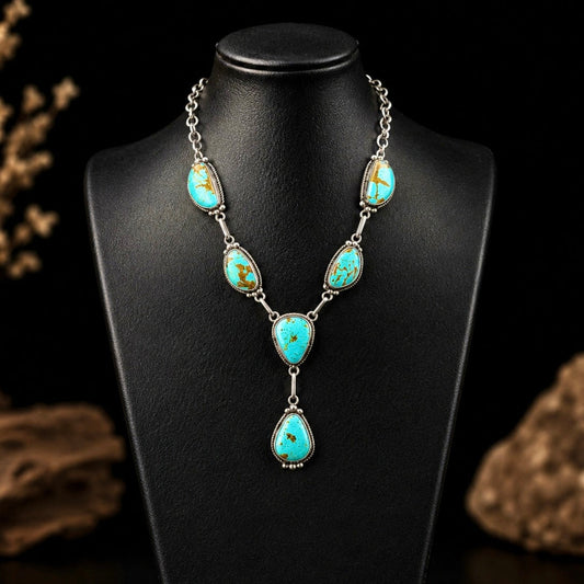 Mine #8 Turquoise lariat handcrafted by Native American artist Donovan Nez