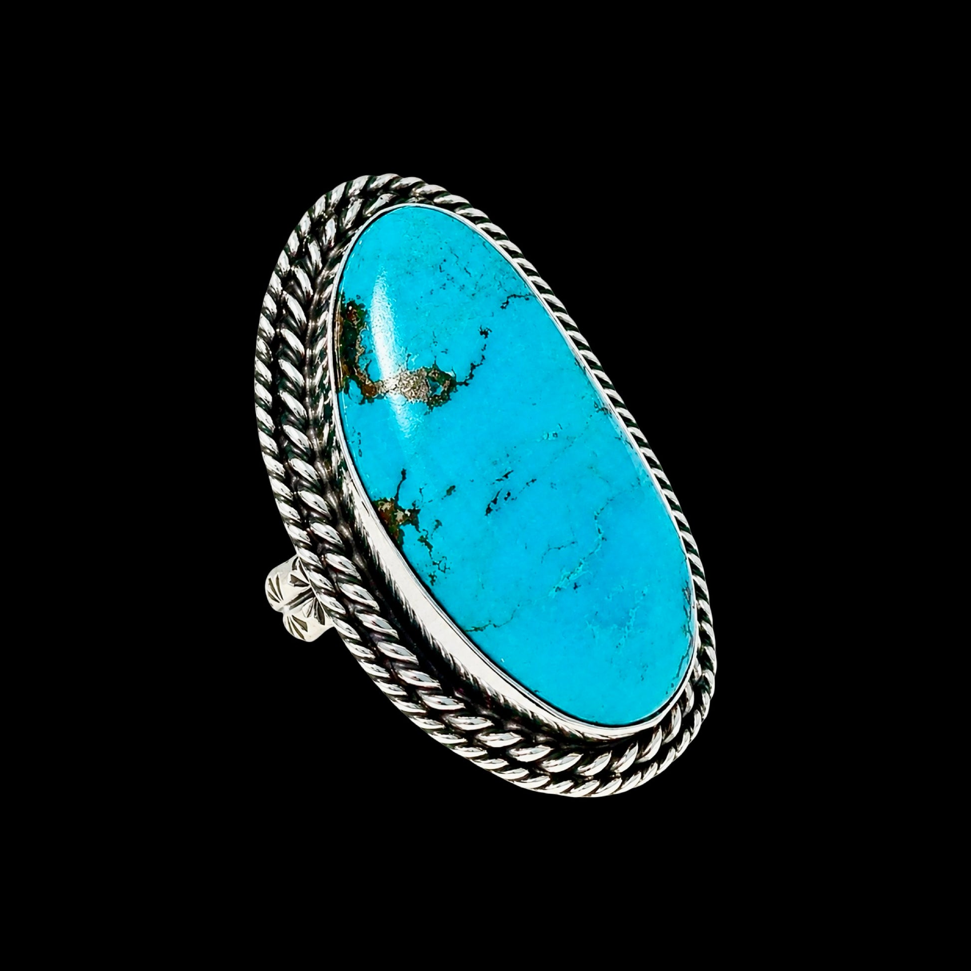 Kingman Turquoise ring handcrafted by Native American artist Lorenzo and Jerilyn Chee