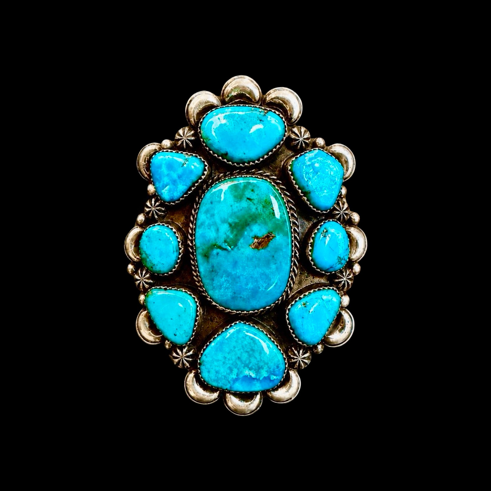 High-Grade Blue Diamond Turquoise cuff handcrafted by Native American artist Marcus Chavez