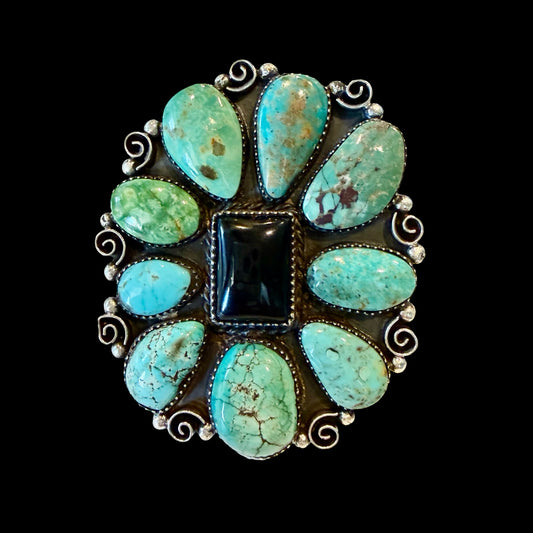 The Greer Ring (Adjustable) - Kingman Turquoise & Black Onyx by Marcus Chavez