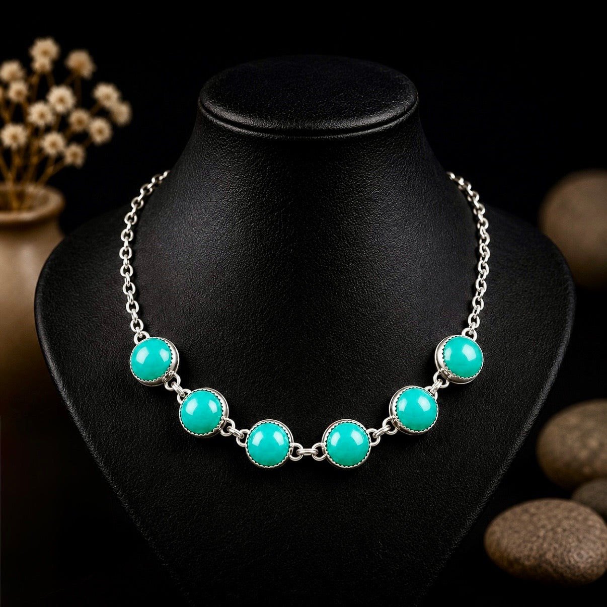 Thunder Creek Turquoise choker handcrafted by Native American artist Lorenzo and Jerilyn Chee