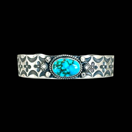 High-Grade Natural Royston Turquoise cuff handcrafted by Native American artist Kevin Billah