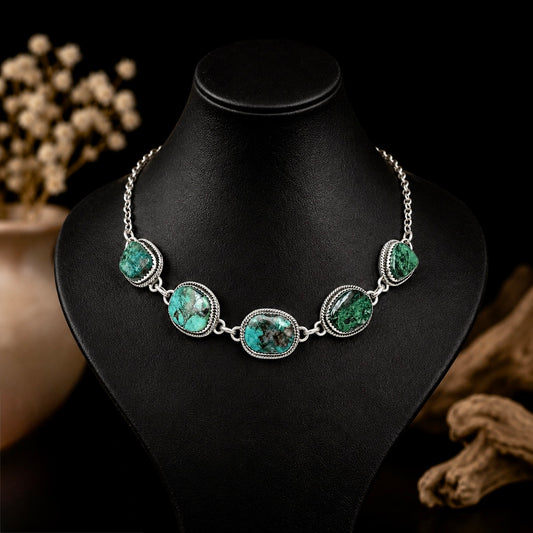 Royston and Kingman Turquoise choker handcrafted by Native American artist Lorenzo and Jerilyn Chee