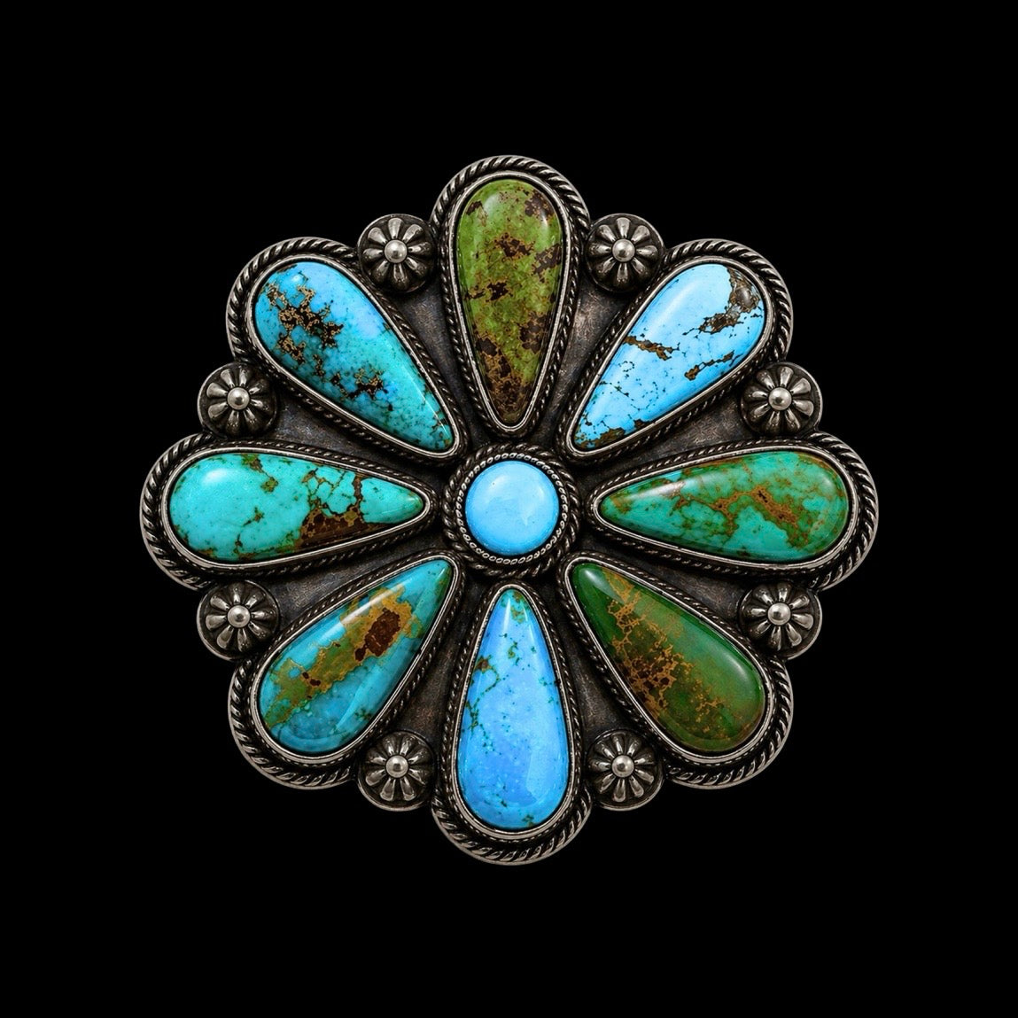 Mixed Mine Turquoise ring handcrafted by Native American artist Anthony Skeets