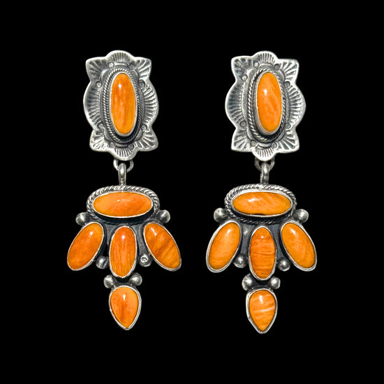Orange Spiny Oyster earrings handcrafted by Native American artist Ray Bennett