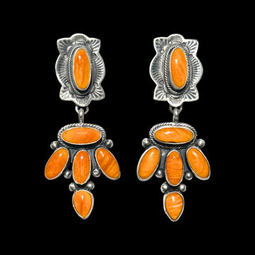 Orange Spiny Oyster earrings handcrafted by Native American artist Ray Bennett