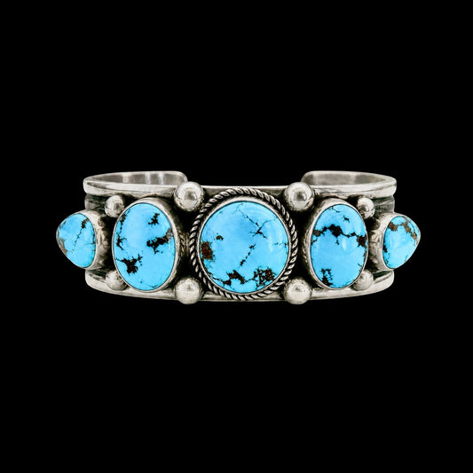 Natural Golden Hills Turquoise cuff handcrafted by Native American artist Albert Jake (Heavy by Hand)