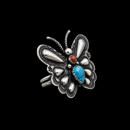 Sterling Silver and Kingman Turquoise ring handcrafted by Native American artist Tim Yazzie