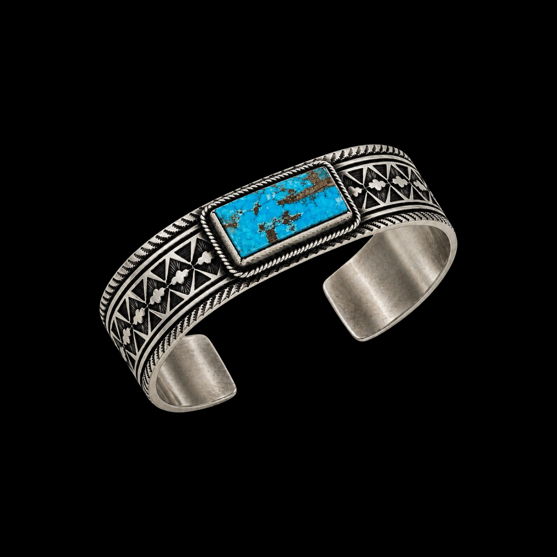 Gem Grade Natural WaterWeb Kingman Turquoise cuff handcrafted by Native American artist Calvin Martinez