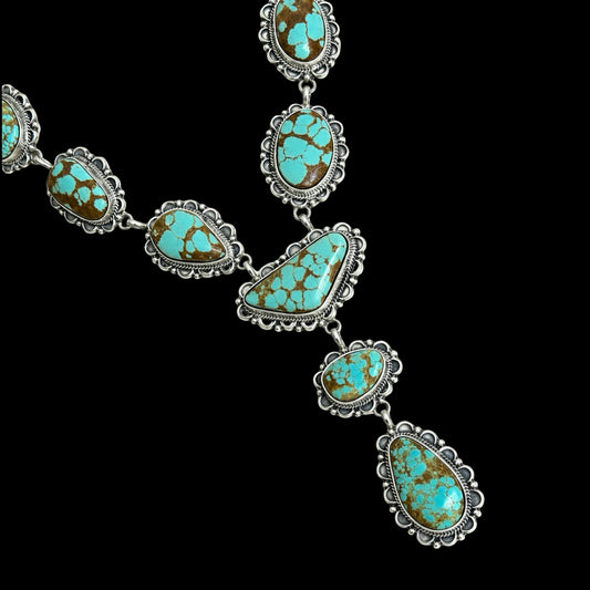 Mine #8 Turquoise lariat handcrafted by Native American artist Freeda Martinez