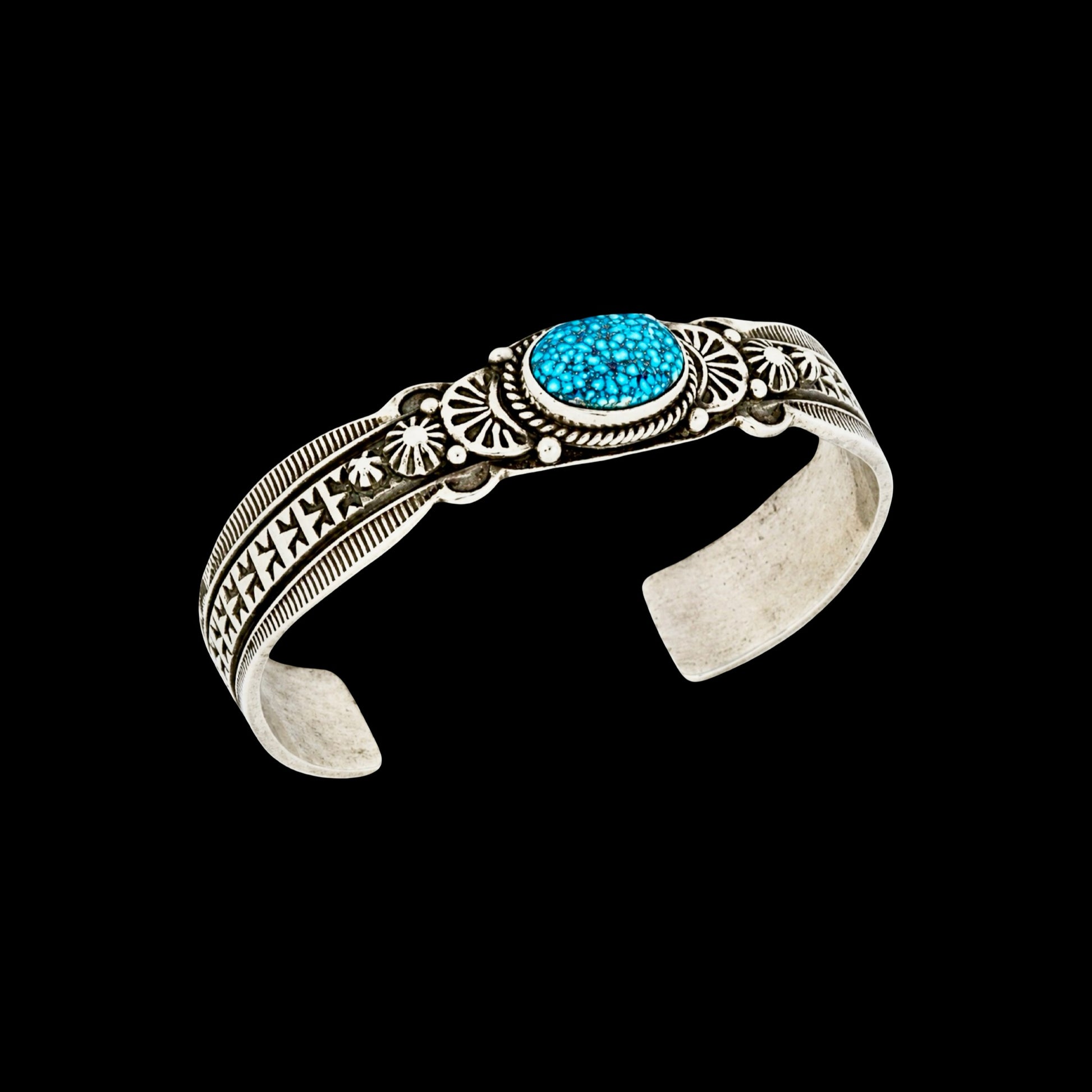Natural Birdseye Kingman Turquoise bracelet handcrafted by Native American artist Happy Piasso