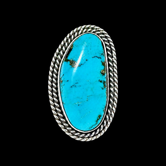 Kingman Turquoise ring handcrafted by Native American artist Lorenzo and Jerilyn Chee