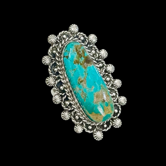 Royston Turquoise (Adjustable) ring handcrafted by Native American artist Lorenzo and Jerilyn Chee