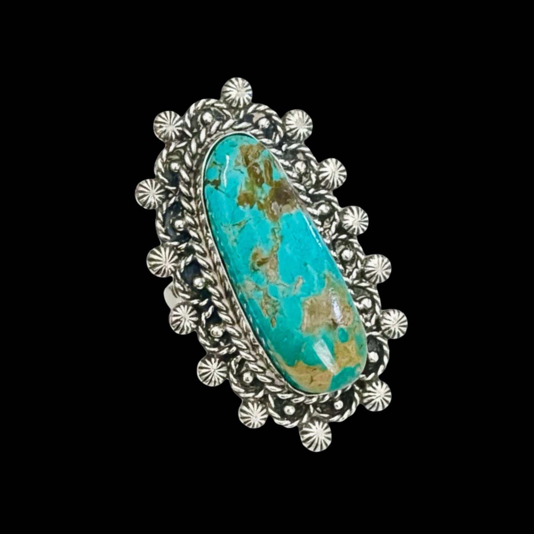 Royston Turquoise (Adjustable) ring handcrafted by Native American artist Lorenzo and Jerilyn Chee