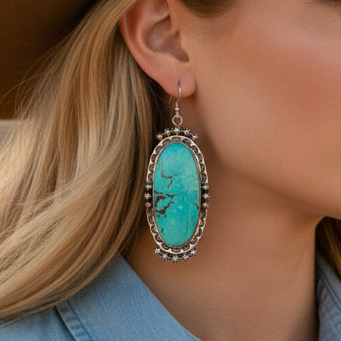 Kingman Turquoise earrings handcrafted by Native American artist Greg Yazzie
