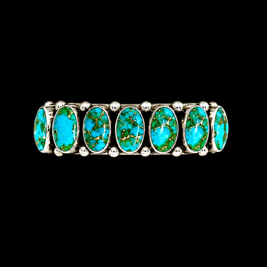 9 Stone Natural Sonoran Gold Turquoise cuff handcrafted by Native American artist Albert Jake (Heavy by Hand)