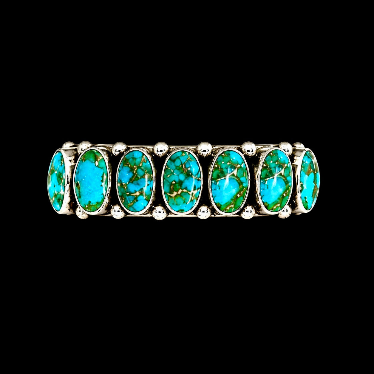 9 Stone Natural Sonoran Gold Turquoise cuff handcrafted by Native American artist Albert Jake (Heavy by Hand)