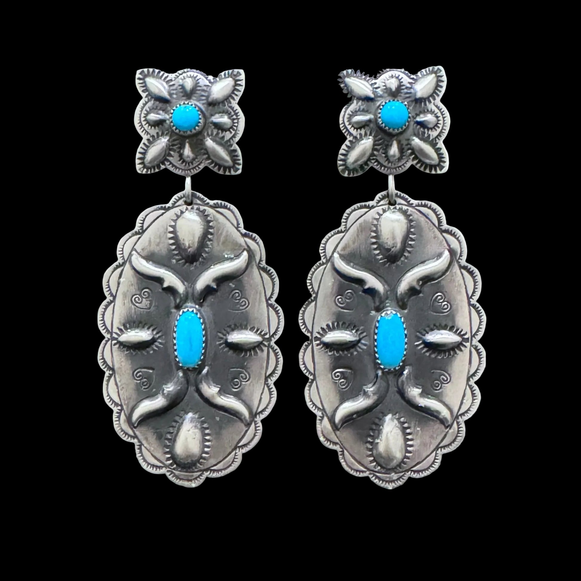 Sleeping Beauty Turquoise and Sterling Silver earrings handcrafted by Native American artist Glenn Livingston