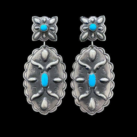 Sleeping Beauty Turquoise and Sterling Silver earrings handcrafted by Native American artist Glenn Livingston