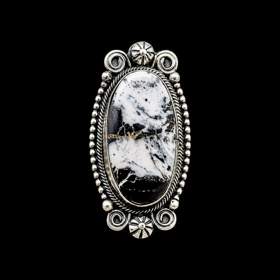 White Buffalo Dolomite ring handcrafted by Native American artist Aaron Robertson
