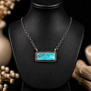 Kingman Turquoise bar necklace handcrafted by Native American artist Johnny Dixon