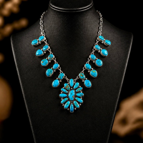 Natural Morenci Turquoise necklace handcrafted by Native American artist Darrin Livingston