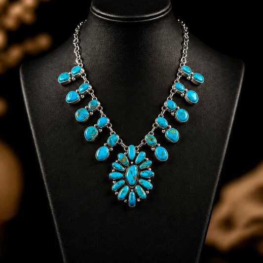 Natural Morenci Turquoise necklace handcrafted by Native American artist Darrin Livingston