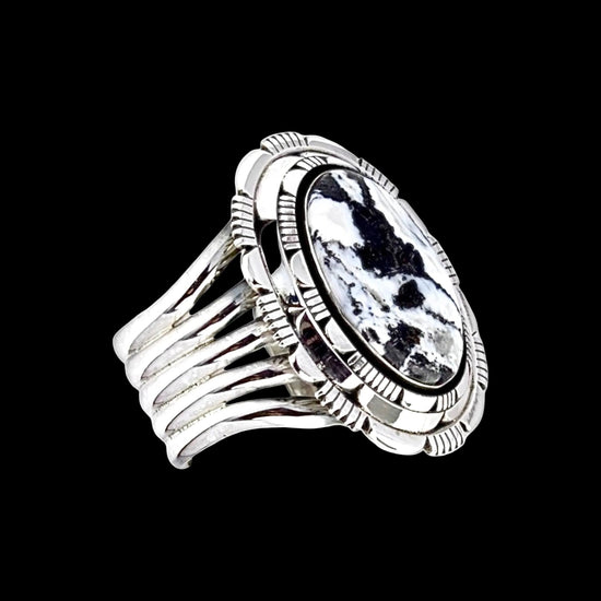 White Buffalo Dolomite cuff handcrafted by Native American artist Tom Lewis