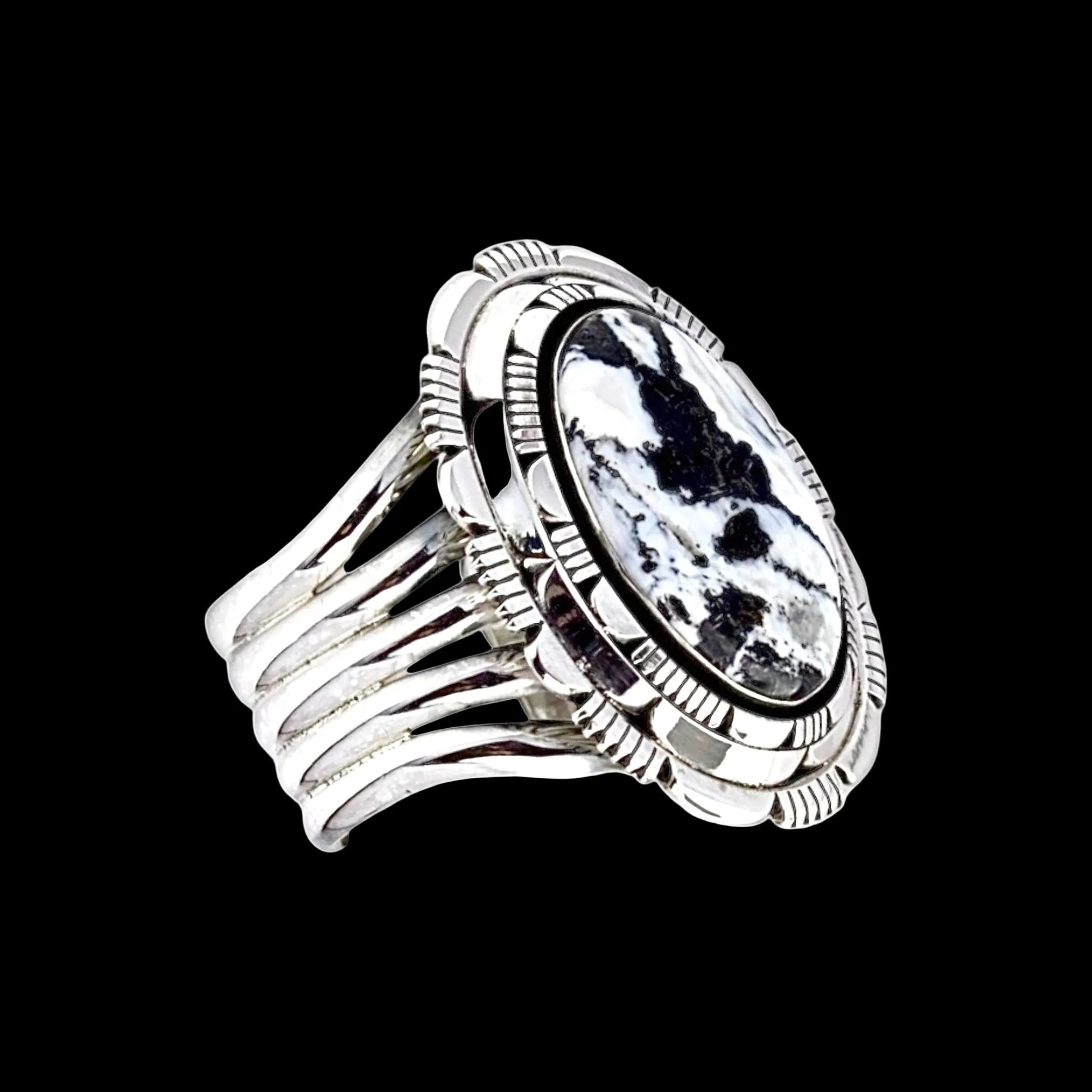 White Buffalo Dolomite cuff handcrafted by Native American artist Tom Lewis