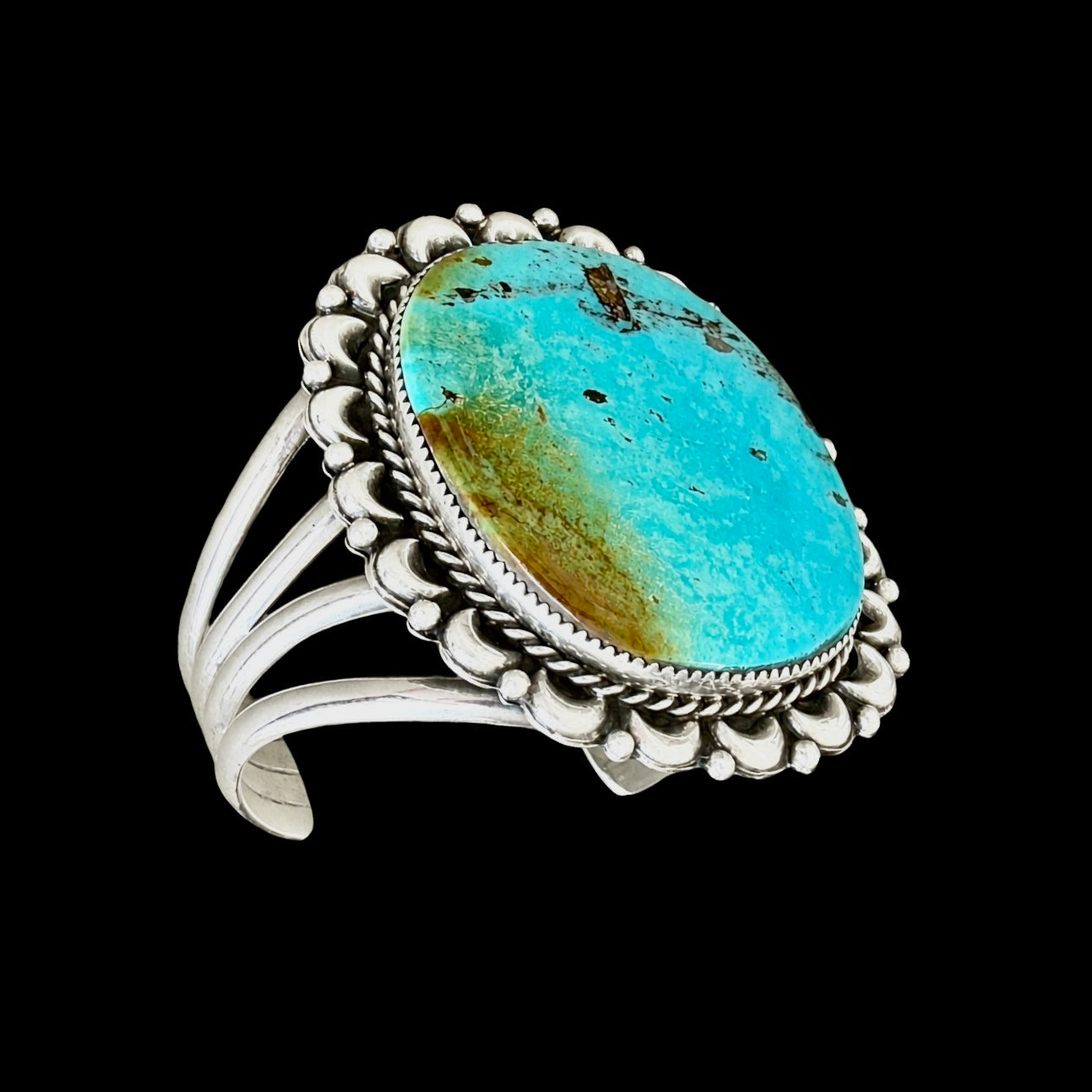 Kingman Turquoise cuff handcrafted by Native American artist Marcus Chavez