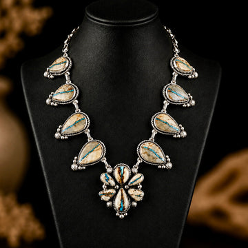 Royston Ribbon Turquoise necklace handcrafted by Native American artist Rosella Paxton
