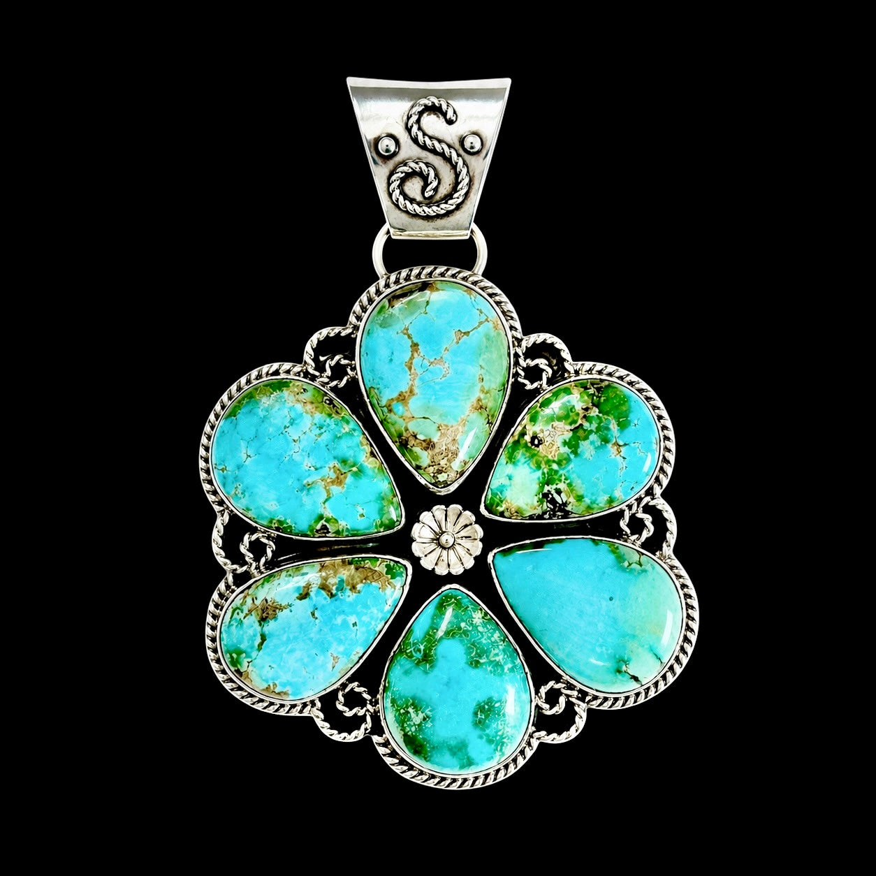 Sonoran Gold Turquoise pendant handcrafted by Native American artist LB (Sunwest)