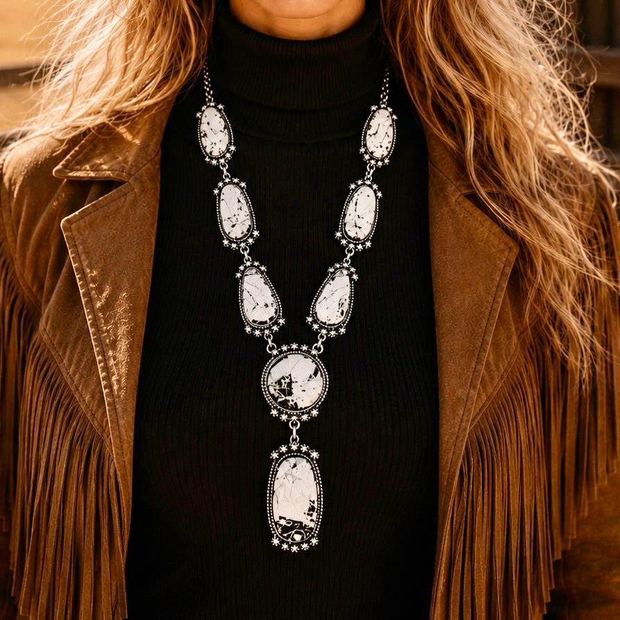 White Buffalo Dolomite lariat handcrafted by Native American artist Randall Endito