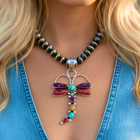 Kingman & Spiny Mix pendant handcrafted by Native American artist Lorenzo and Jerilyn Chee