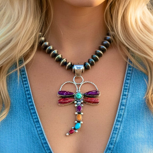 Kingman & Spiny Mix pendant handcrafted by Native American artist Lorenzo and Jerilyn Chee