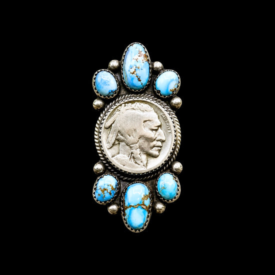 Golden Hills Turquoise ring handcrafted by Native American artist Lenora Garcia
