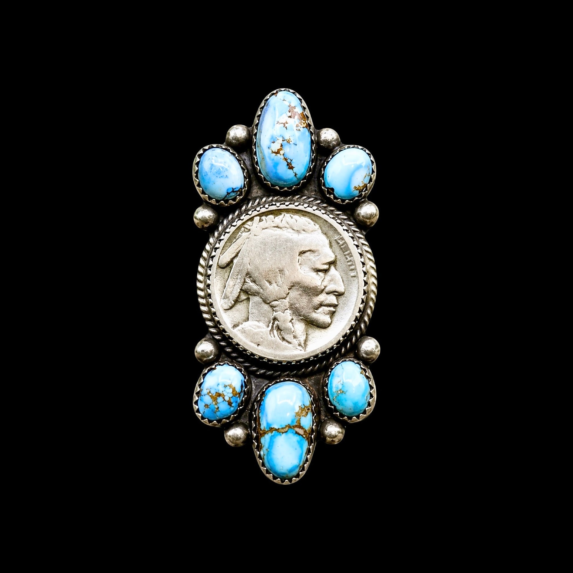 Golden Hills Turquoise ring handcrafted by Native American artist Lenora Garcia