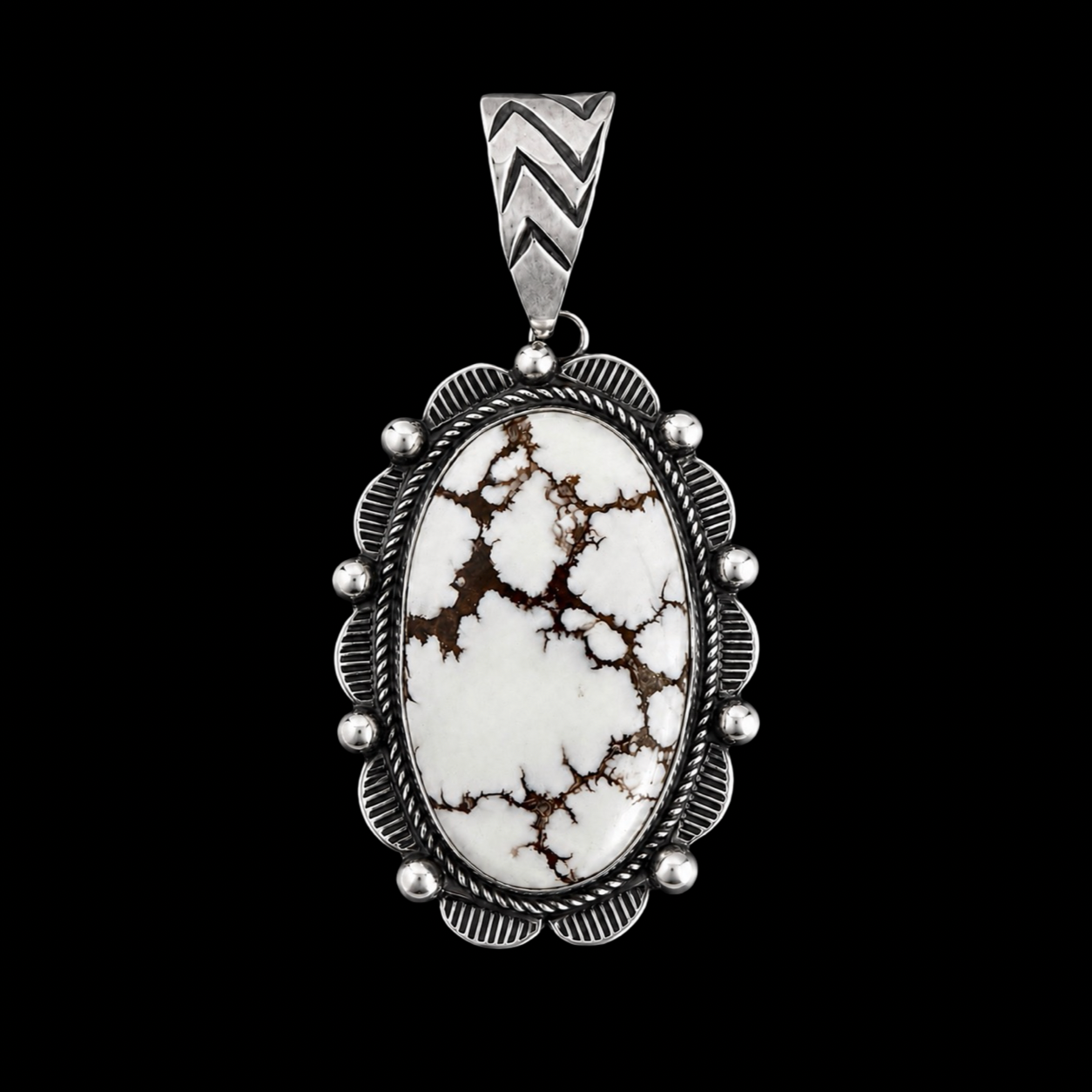 Necklace with a wild horse stone pendant on a black background by Donovan Nez