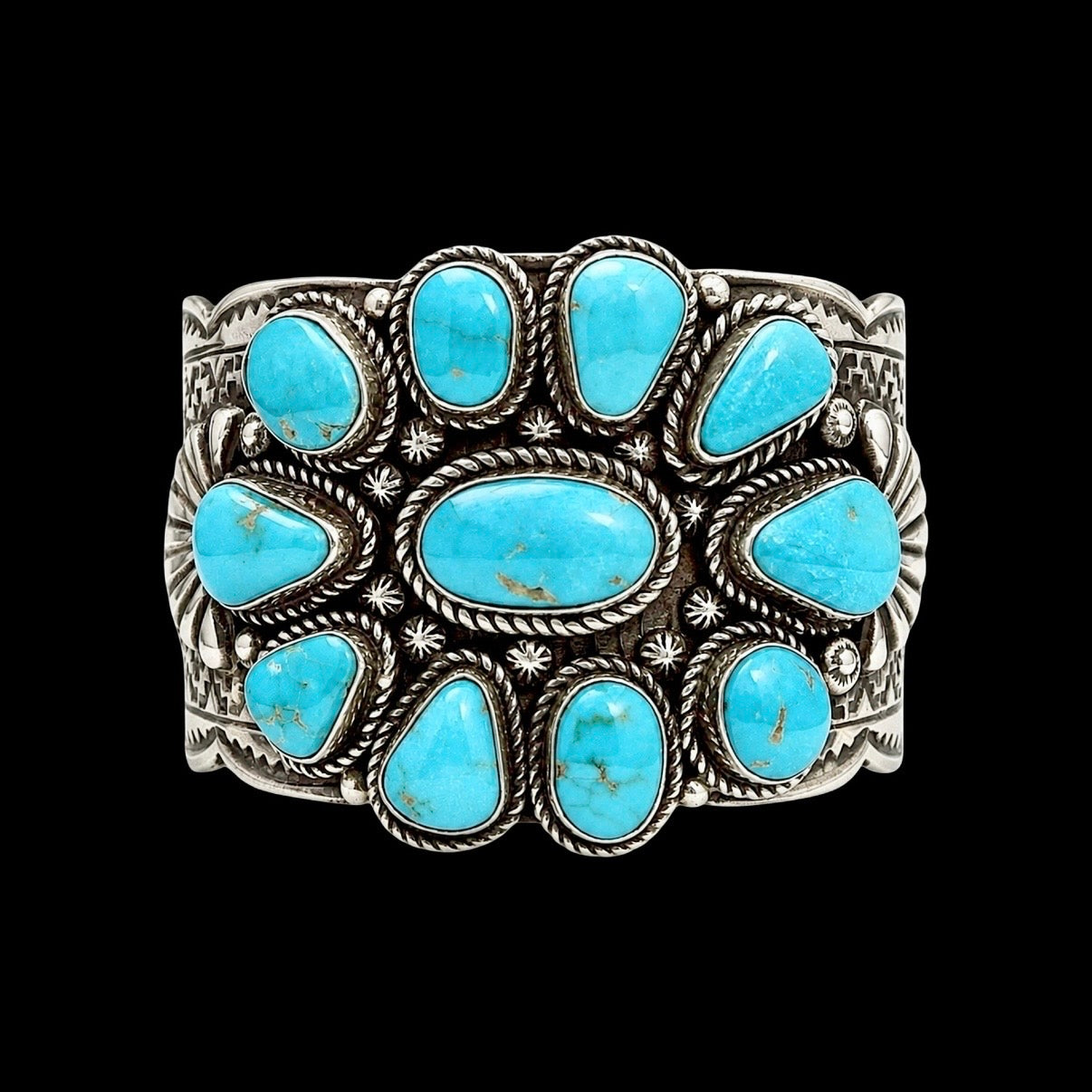 Kingman Turquoise bracelet handcrafted by Native American artist Tillie Jon