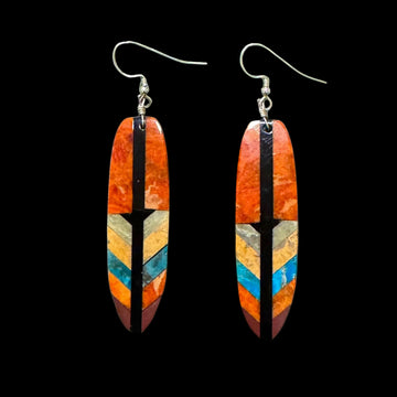 Multi Inlay earrings handcrafted by Native American artist Rudy Coriz