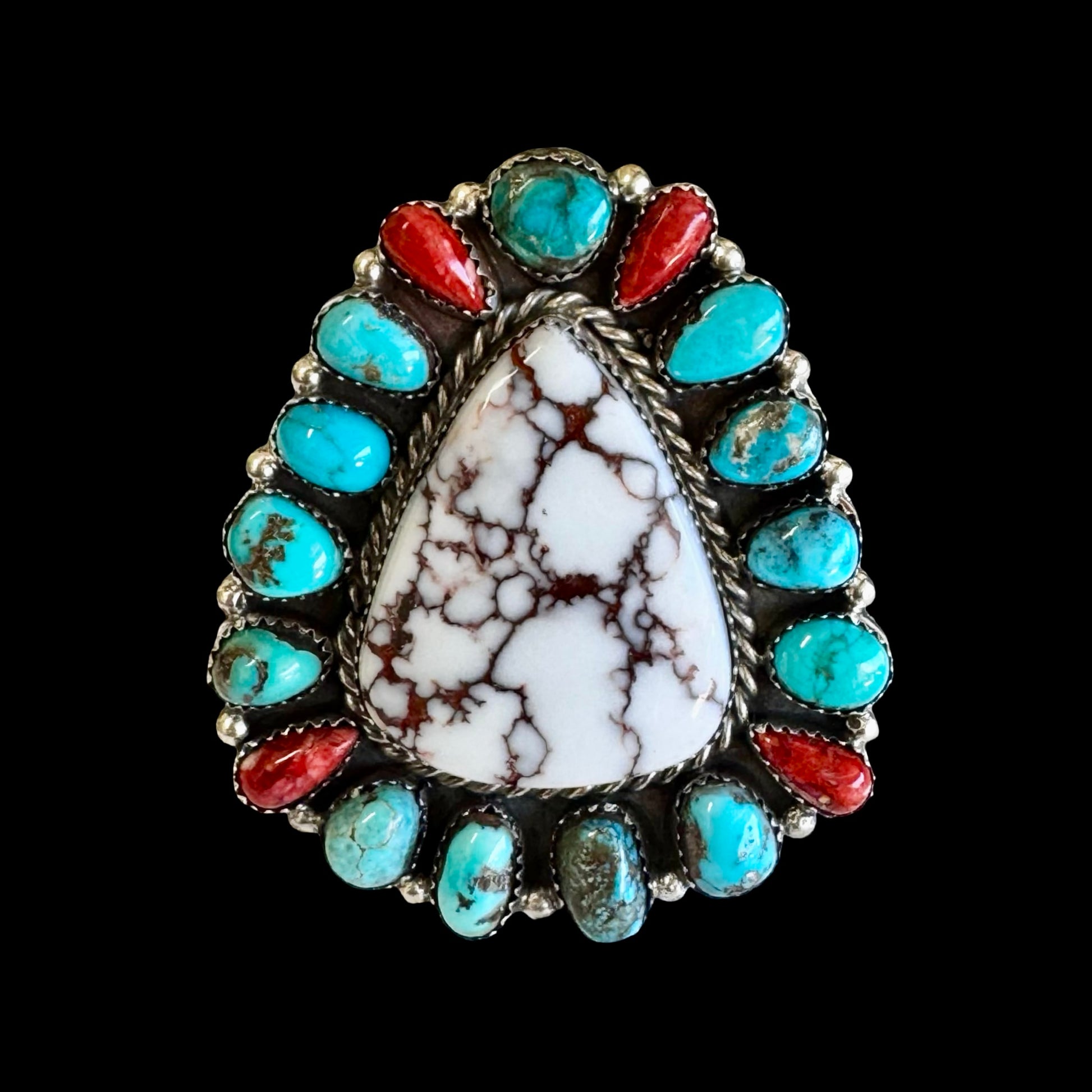 Wild Horse Jasper & Kingman Turquoise ring handcrafted by Native American artist Lorenzo and Jerilyn Chee