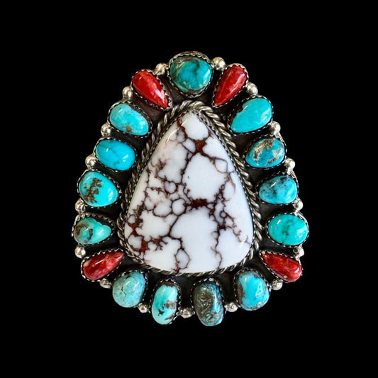 Wild Horse Jasper & Kingman Turquoise ring handcrafted by Native American artist Lorenzo and Jerilyn Chee