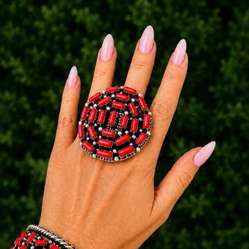 Mediterranean Coral ring handcrafted by Native American artist Brian Jones