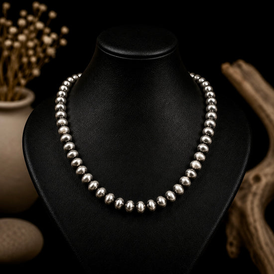 Sterling Silver navajo pearls handcrafted by Native American artist Bryannen Halwood
