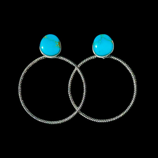 Kingman Turquoise Turquoise earrings handcrafted by Native American artist Verley Betone