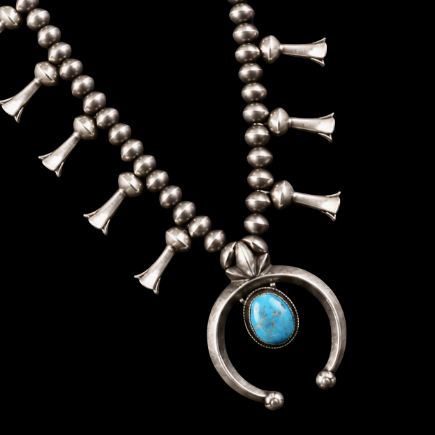 Kingman Turquoise squash blossom handcrafted by Native American artist Preston Haley